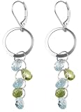 14k White Gold Blue Topaz and Peridot Leverback Earrings