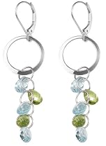14k White Gold Blue Topaz and Peridot Leverback Earrings