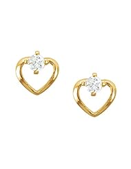 Heart Style Yellow Cubic Zirconia Earrings in 14kt Yellow Gold - Friction Back
