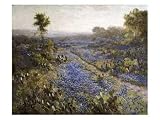 Field of Texas Bluebonnets and Prickly Pear Cacti Art Giclee Poster Print by Julian Robert Onderdonk, 24x18
