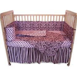 Pink and Brown Damask 4-Piece Crib Set product image