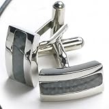 Steelx Polished Stainless Steel Cufflinks with Black Carbon Fiber...20mm X11mm