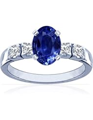 Platinum Oval Cut Blue Sapphire Ring With Sidestones