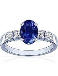 14K White Gold Oval Cut Blue Sapphire Ring With Sidestones