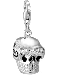 VINANI brand Germany 925 Sterling Silver Charm Pendant Skull shiny enameled Zirconia white HTZA