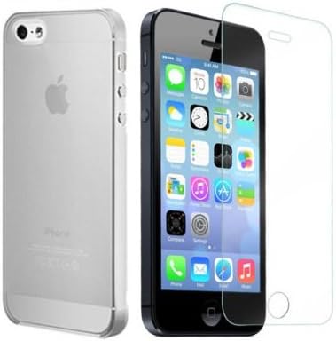 Ecopac Premium Soft Flexible Rubber Skin TPU Case Gel Cover with Clear Tempered Glass Screen Protector Protection Kit for iPhone 5 / iPhone 5s (Transparent)