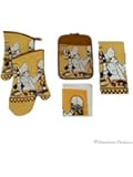 5 pc Orange Fat French Chef Kitchen Linen Set (Towels, Mitts, Pot Holder)