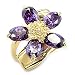 Gemstone CZ Rings - Amethyst Purple Gold Flower CZ Ring