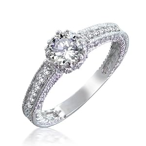 Bling Jewelry CZ Victorian Style Sterling Silver Engagement Ring - Size 9