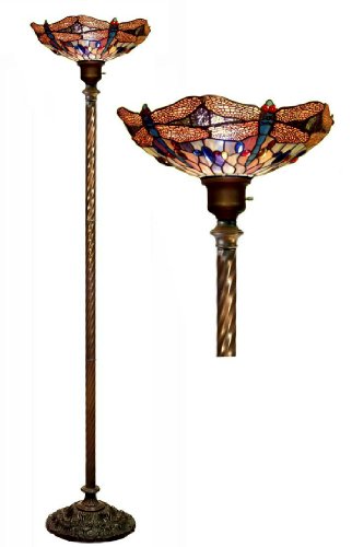 Warehouse of Tiffany TS19+BB75B Tiffany-style Dragonfly Torchiere, Yellow