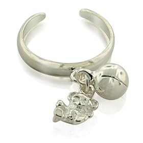 TrendToGo Sterling Silver Teddy Bear Charm Bell Toe Ring