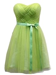 Junior Knee Length Tulle Sweetheart Bandage Dress/Homecoming Dress/Bridesmaid Dress/Prom Dress/Party Dress/Wedding Dress  With a Sash 