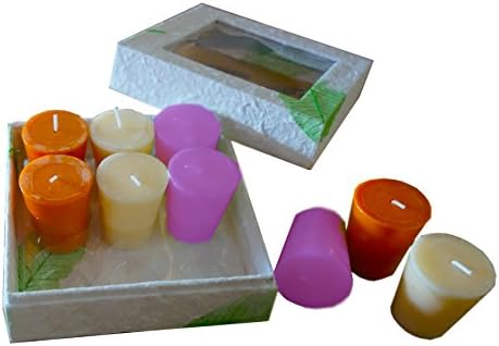 Fai Votive 9-pc Scented Candle Gift Set in Mulberry Paper Mache Box - Floral Collection with White Gardenia, Rose, Lavender