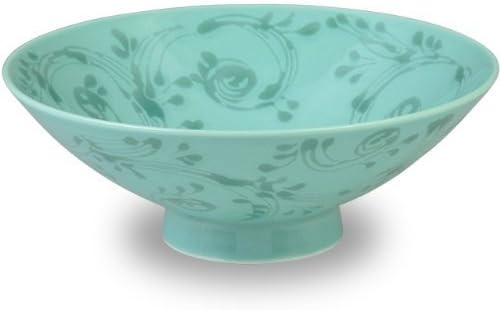 New Hakusan pottery light green bowl with green pattern from Japan D-19