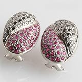 14K White Gold Black Diamond & Ruby Earrings