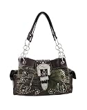 Camouflage Studded Rhinestone Buckle Purse Brown Trim