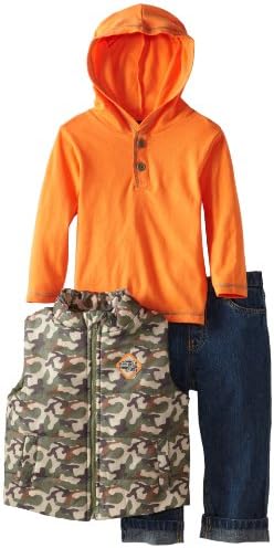 Boys Rock Baby Infant 3 Piece Vest Set with Hooded Knit Top and Corduroy Pant
