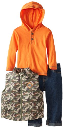 Boys Rock Baby Infant 3 Piece Vest Set with Hooded Knit Top and Corduroy Pant