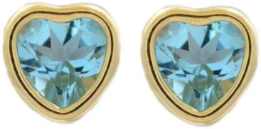 14Kt Yellow Gold Genuine Aquamarine Heart Bezel Stud Earrings