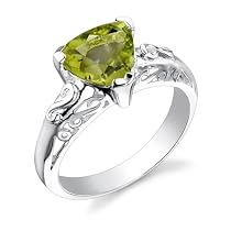 Sterling Silver 1.75 cts Trillion Cut Peridot Ring Size 6