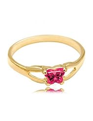 14k Yellow Gold ChildS July Pink Cubic Zirconia Birthstone Ring - Bfly