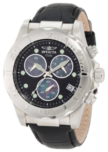 Invicta Men's 1716 Pro Diver Chronograph Black Textured Dial Black Leather Watch