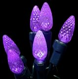 Set of 70 Purple Commercial LED C6 Christmas Lights - Green Wire