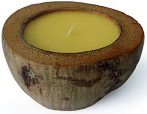 Aroma Candle in Coconut Shell, Hand Carved, Natural and Organic, Hawaiian, Yellow