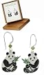 Sterling Silver & Swarovski Crystal Cloisonne Enamel Panda with Bamboo Stalk Earrings in Bamboo Gift Box