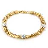 14K Two Tone Open Cage Bracelet w/ Hearts 7