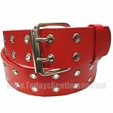 NEW Mens Leather Red Jeans Grommet Hole Belt S - XL
