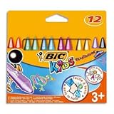 Bic - Craie de coloriage KIDS Plastidecor Triangle, étui de 12corps triangulaire extra gros, ne tache pas, incassable, diamètre: 12 mm, longueur: 90 mm, assorti d