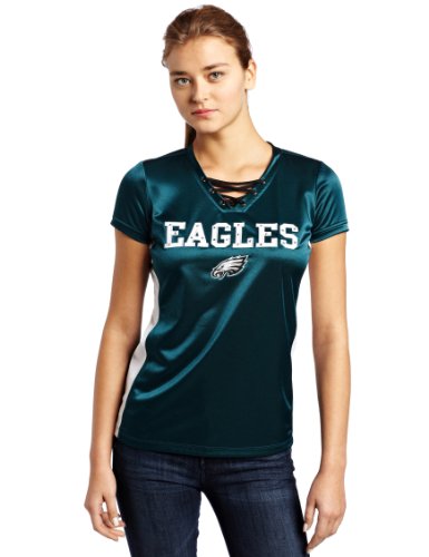 NFL Women's Philadelphia Eagles Draft Me IV Short Sleeve V-Neck Synthetic Tee (Marine Green/White/Black, Medium)