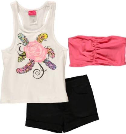 Penny M Big Girls' "Feathered Rose" 3-Piece Outfit - white/black, 14