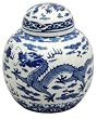 Unique Gift Idea For Her Him Man Woman - 6" Ming Porcelain Oriental Tea Jar w/ Dragon Art