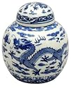 Unique Gift Idea For Him Guy Man Brother - 6" Ming Porcelain Oriental Tea Jar w/ Dragon Art