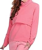 あったか 授乳服 秋冬 厚め 授乳口付 ハイネック 長袖 クロスオープン シャツ トップス 無地 暖かい カットソー (ピンク)