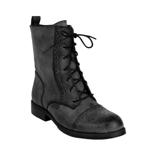 Combat Style Lace Up Boots Distressed Black