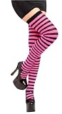 Black & Pink Striped Thigh High Pantyhose