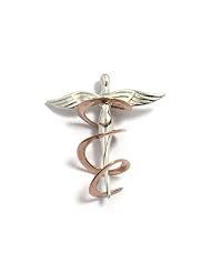 Caduceus Cross Design Sterling Silver Pendant with Rhodium Plated & Rose Gold Fill