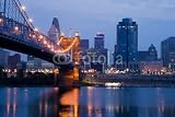 Wallmonkeys Peel and Stick Wall Decals - Cincinnati Skyline and Roebling Suspension Bridge. - 36