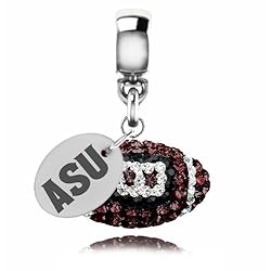 Arizona State Sun Devils Sterling Silver Crystal Football Dangle Charm Jewelry