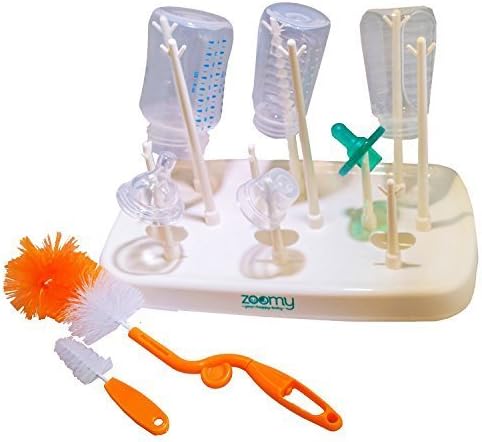 Zoomy Baby Bottle Drying Rack Countertop Storage, Breast Pump Supplies, Tot Dishes, Accessory Organizer Includes Bonus Nipple Brush, White by Zoomy Baby