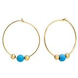 14k Yellow Gold Endless Hoop with Turquoise-Colored Bead Earrings