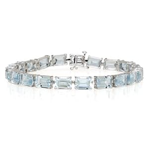 10k White Gold Emerald-Cut Blue Topaz Bracelet, 7 by