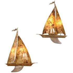 Maitland-Smith Set of Two Penshell Sailboat Wall Sconces by Maitland-Smith