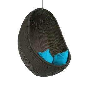 Outdoor Woven Wicker Ocean Blue Hanging Chair w Pillows by Outback Chair