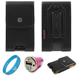 Black Vertical Premium Leather Holster Carrying Case with Removable Belt-Clip for AT&T HTC Inspire 4G Android Smartphone also compatible with HTC Desire HD + PINK USB CAR CHARGER + SumacLife TM Wisdom*Courage Wristband