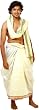 Exotic India Cream Dhoti and Veshti Set with Golden Thread Weave on Border - Cream