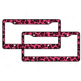 Buy A Set of 2 Plastic License Plate Frame Safari Animal Series - Leopard Pink now!